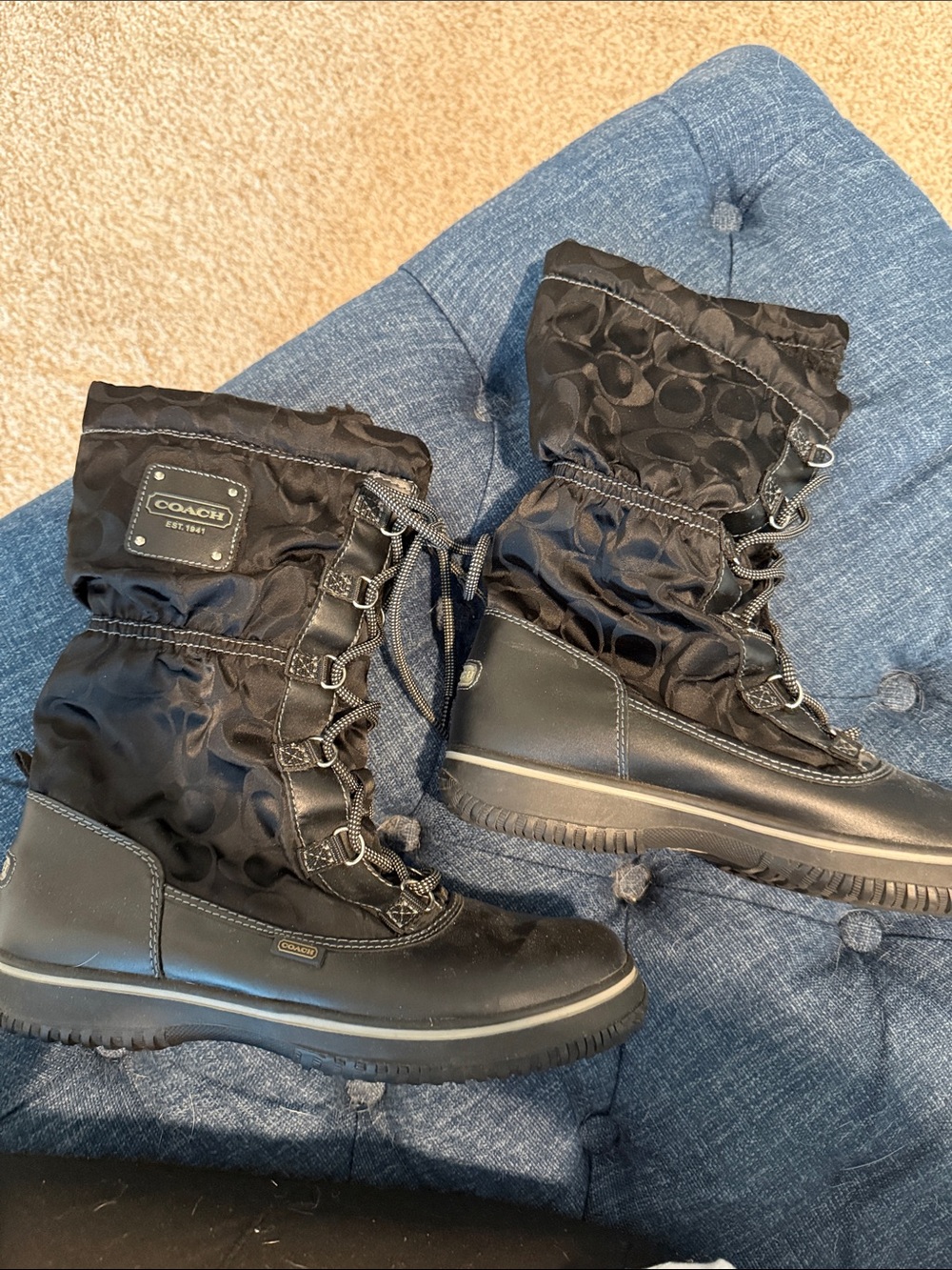 Coach Black Lace-Up Insulated Snow Boots